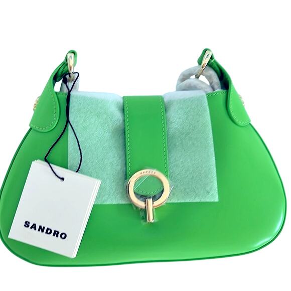 NWT $385 SANDRO Sweet Janet Chain Bag Vert Pomme Apple Green - Picture 1 of 14